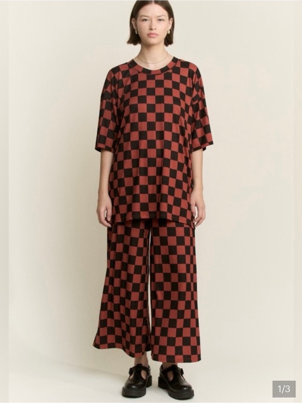 Dressed in LALA Lex Ribbed Checkerboard Set in Mocha